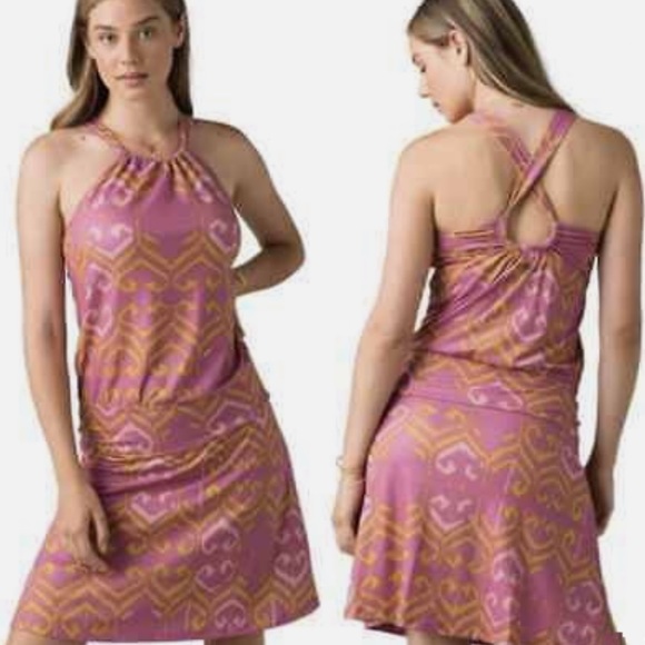 NWOT Prana Avore Halter Crossback Strap Exercise Dress Cassis Azulejos Womens S - Picture 2 of 12